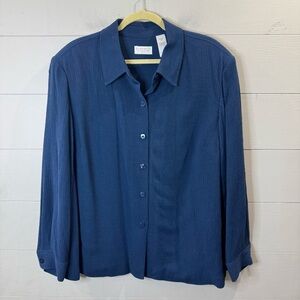 Elisabeth by Liz Claiborne | Women's Blue Linen Button-Up Shirt Vintage Size 16P